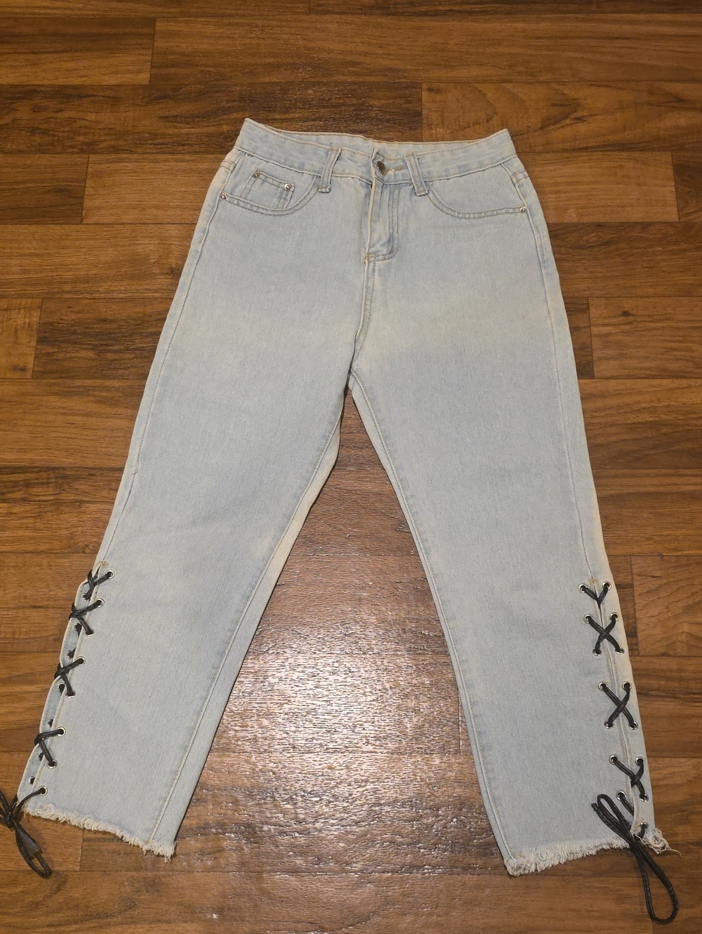 Light Wash Lace-Up Hem Women’s Jeans